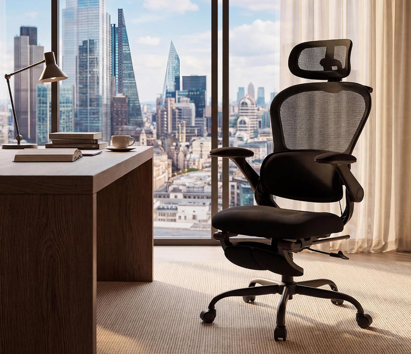 Ergonomic Massage Office Chair with Footrest, Comfy Computer Chair, Black