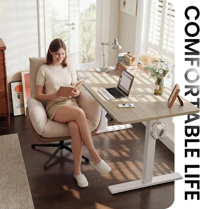 Electric Height Adjustable Standing Desk 48X24 Inch, Light Walnut