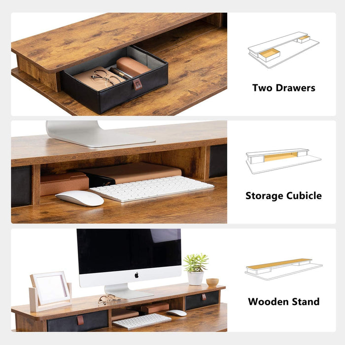 Electric Standing Desk with Double Drawers, 55X24 Inch Height Adjustable Sit Stand Desk with Storage Shelf, Home Office Computer Workstation, Rustic Brown