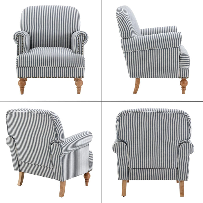 Blue Upholstered Coastal Accent Chair Nailhead Trim