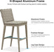 Outdoor Bar Stools Set of 2, Leather Bar Height Chairs, Taupe