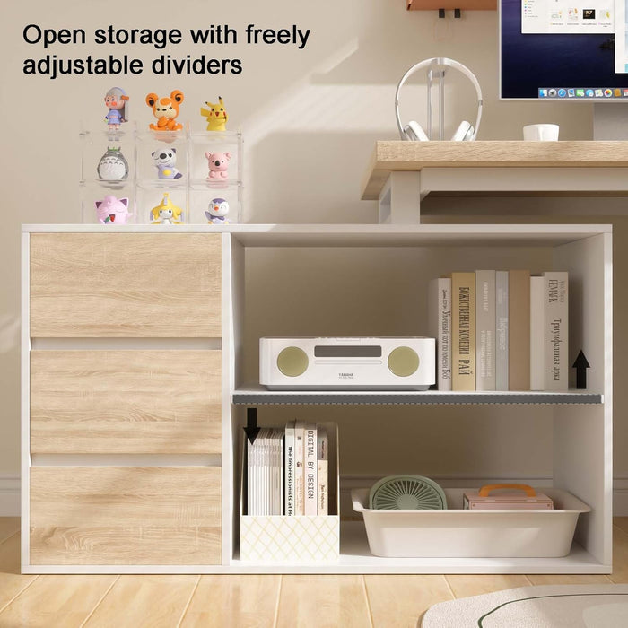 L Shaped Computer Desk, 47 Inch Home Office Desk with File Drawers & Storage Shelves, Small Corner Computer Desk for Small Space (White + Walnut)
