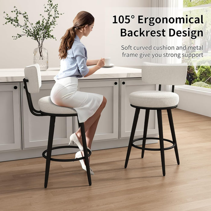 Bar Stools Set of 4, White Counter Height Barstools with Back, Kitchen Stools with Metal Legs and Footrest, Upholstered Pub Bar Chairs Kitchen Island (26", No Swivel)