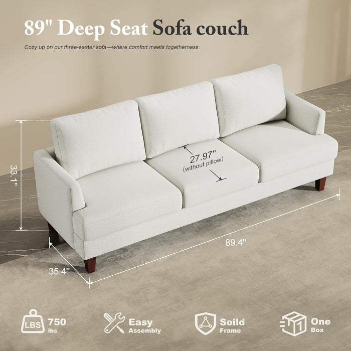Beige 3 Seater Upholstered Sofa Comfortable Cushions