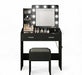 Black Vanity Table Set with Mirror – Dimmable LED Lights, Built-In Power Outlet, 7 & 2 Storage Drawers, Cushioned Stool, Adjustable Light Color, Hairdryer Holder – Bedroom, Black