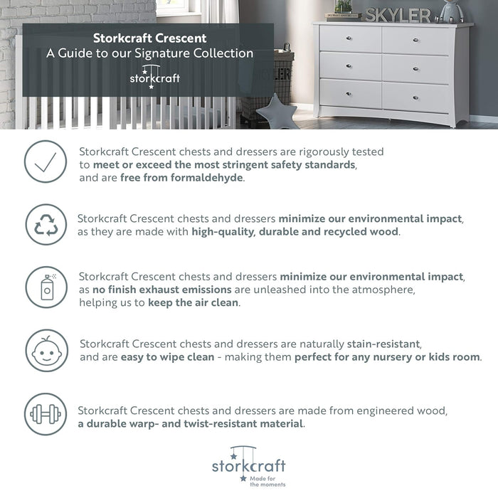 Crescent 6 Drawer Double Dresser (Black) – GREENGUARD Gold Certified, Dresser for Nursery, 6 Drawer Dresser, Kids Dresser, Nursery Dresser Drawer Organizer, Chest of Drawers