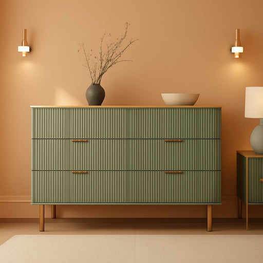 Six Drawer Wooden Dresser With Contemporary Panels
