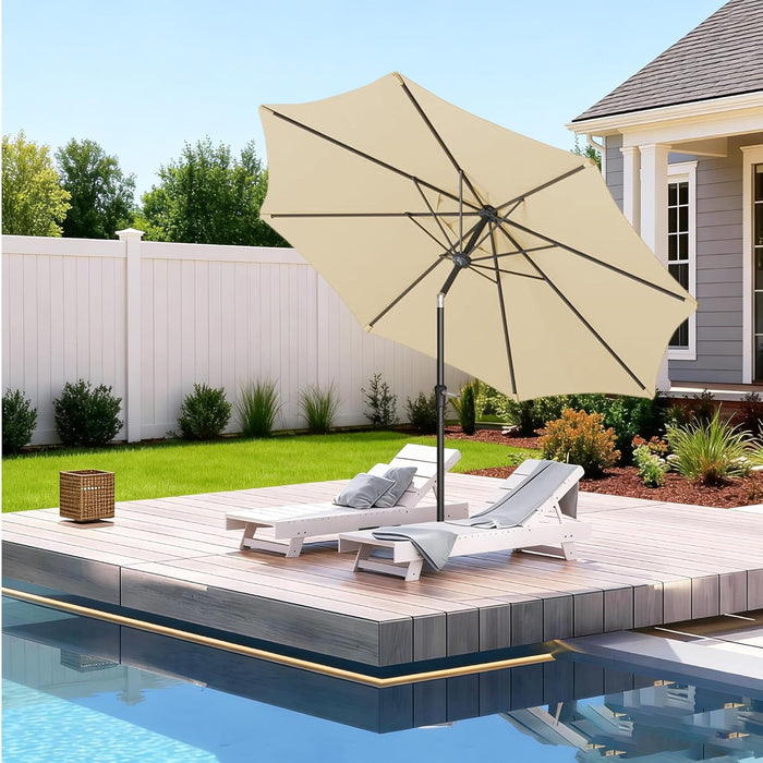9 FT Patio Umbrella Outdoor Patio Deck Umbrella Beige | Large UPF50+ Fade-Resistant Design, Easy Push-Button Tilt & Crank, Heavy-Duty 8 Sturdy Ribs for Pool Backyard, Deck& Garden