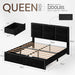 Queen Bed Frame with 2 Storage Drawers, Wooden Slats Support, Velvet Upholstered Platform Bed Frame Queen Size with Charging Station, Noise-Free, Easy Assembly, No Box Spring Needed, Black
