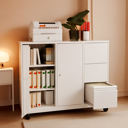 Forty Seven Inch BrilliantWhiteFinish Rolling File Cabinet