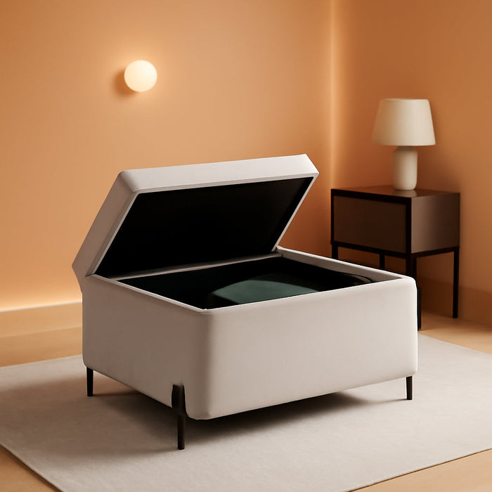 ® Connor 31.1" Large Storage Ottoman, Modern Boho, Matte Black Metal Legs, Velvet Fabric, Taupe