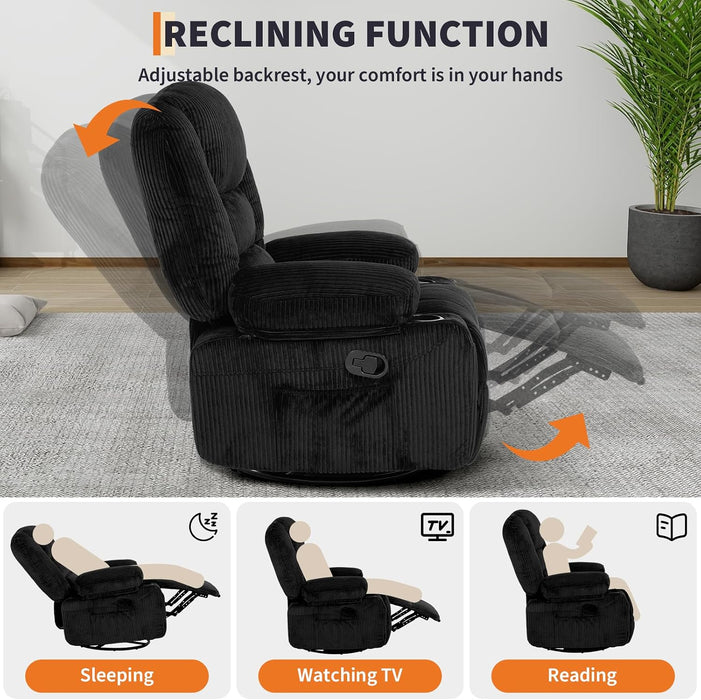 Oversized Recliner Chair,Extra Wide 360° Swivel Rocker Massage Heat