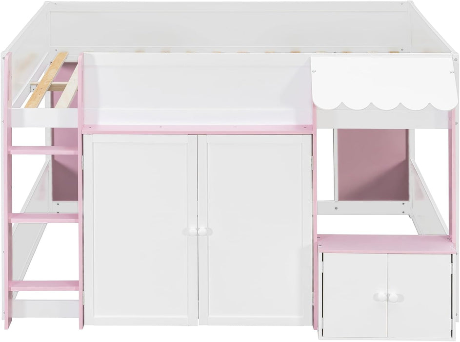 Fullsize Loft Bed With Expanded Storage PinkFinish