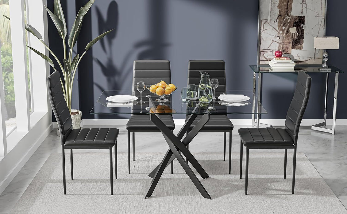 Tempered Glass Dining Table with Black Metal Legs, 47In Modern Rectangular Kitchen Table for Kitchen Dining Room Home Office (47.24 * 27.55, Black)