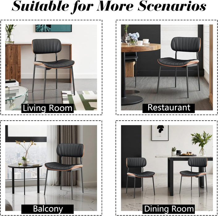 PU Leather Dining Chairs Set of 4 with Walnut Bentwood, Black