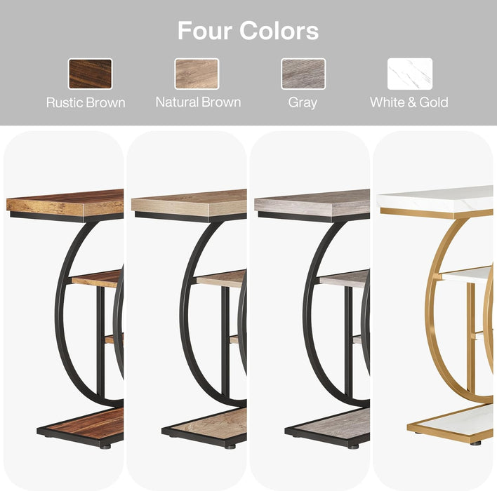 41.3" Console Table, Industrial 4-Tier Sofa Entryway Table with Circle Base, Narrow Wood Accent Tables with Storage Shelves for Living Room, Hallway, Foyer, White Gold
