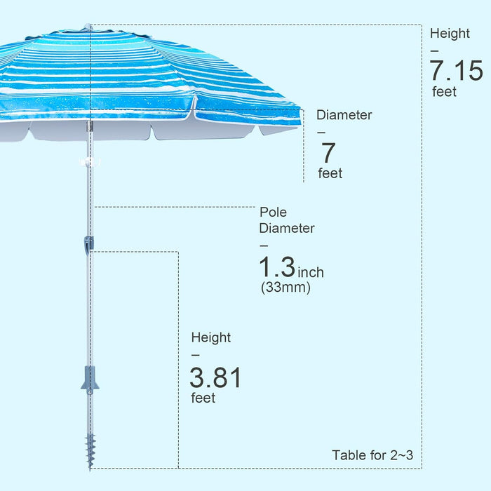 Heavy Duty High Wind Beach Umbrella with Sand Anchor & Carry Bag|Patio Outdoor Umbrella with Aluminum Frame and Push Button Tilt, Ideal for Travel Garden Lawn, UPF 60+