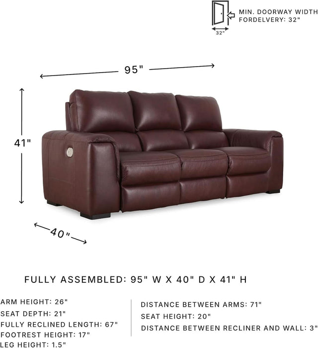 Alessandro Contemporary Leather Power Reclining Sofa with Adjustable Headrest, Red