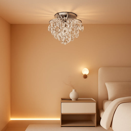 Modern E26 Small Crystal Chandelier Semi Flush Mount Ceiling Light Fixture Silver Ceiling Lamp for Hallway Bedroom Bathroom Closet Bedroom Foyer （Chrome）