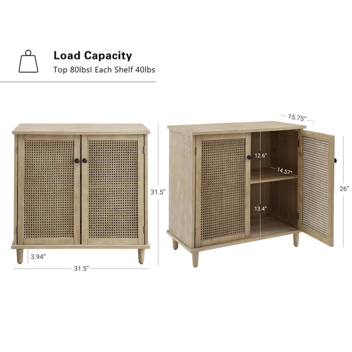 Calzada 31.5'' Tall 2 - Rattan Wicker Door Storage Accent Cabinet with Solid Wood Legs