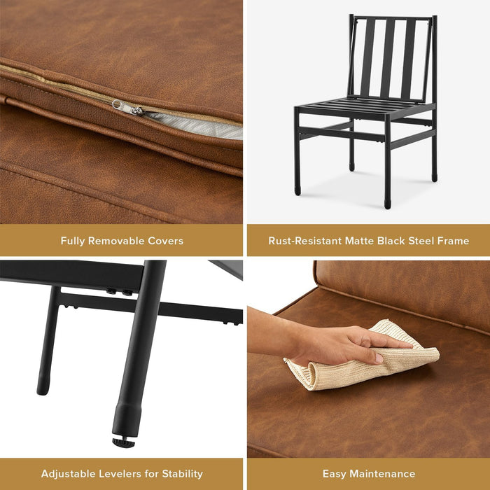 Odelia Dining Chairs, Kitchen Chairs, Dining Room Chairs, Black Dining Chairs, Sturdy Bifma-Certified Rust-Free Metal Frame and Removable Cushion Covers (2, Pecan Brown Faux Leather, One Size)