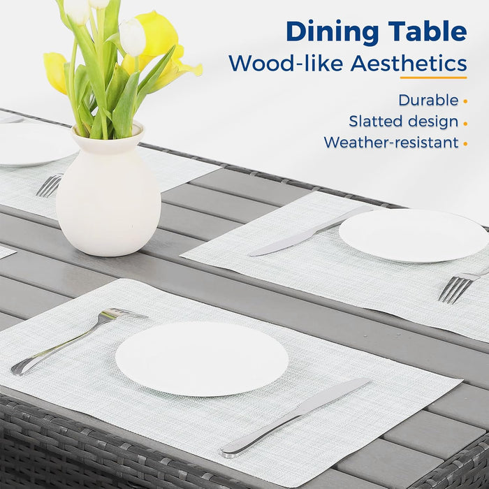 Outdoor Patio Furniture Set, 7 Piece Outdoor Dining Sectional Sofa with Dining Table and Chair, All Weather Wicker Conversation Set with Ottoman,Blue