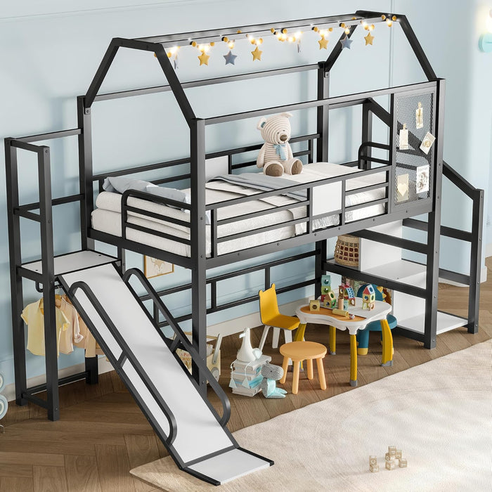 Twin Size UltraIndustrial LoftBed With Slide Storage