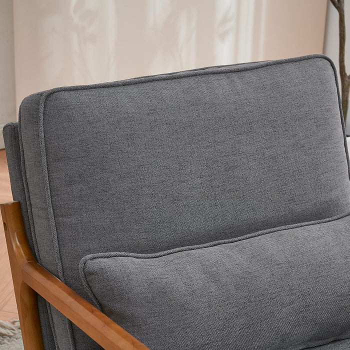 Gray Linen Upholstered MidCentury Chair With Pillow