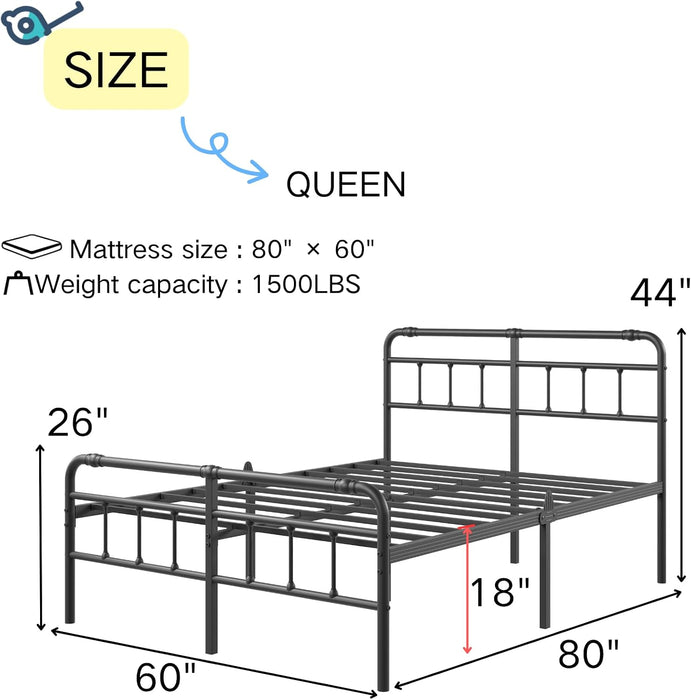 Queen Metal Bed Frame, 18 Inch with Headboard and Footboard