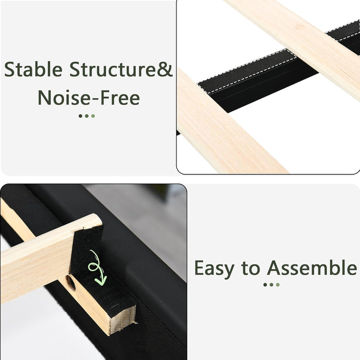 Floating Bed Frame Full with LED Lights, Upholstered Floating Bed Frame with Headboard, Solid Wood Slats Support, No Box Spring Needed, Noise-Free, Easy Assembly, Black