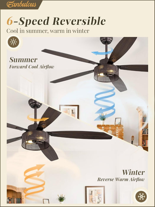 Industrial Farmhouse Caged Ceiling Fan Includes Remote