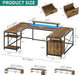 U Shaped Desk with Power Outlets & LED Lights, 79" Reversible L Shaped Desk with Drawers, Corner Computer Desk Office Desk with Monitor Stand & Storage Shelves, Rustic Brown