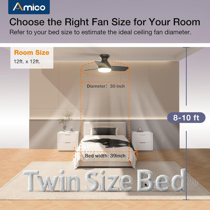 30 Inch Black Ceiling Fan EnergyEfficient RemoteControl