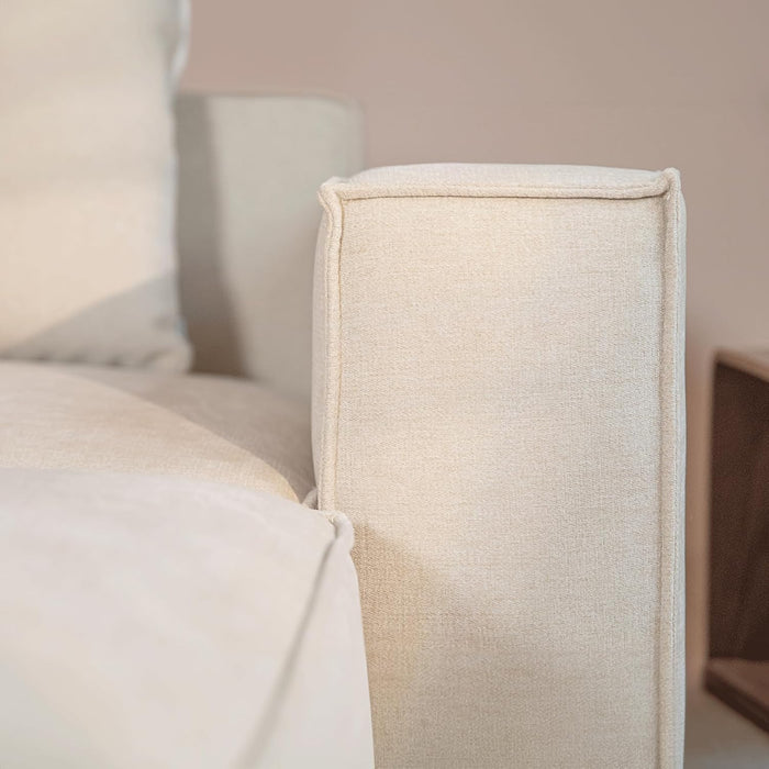 Luxury Modular Sectional Living Room Sofa Set, Modern Minimalist Style Couch with Ottoman and Chaise, L-Shape, Linen-Like Cream