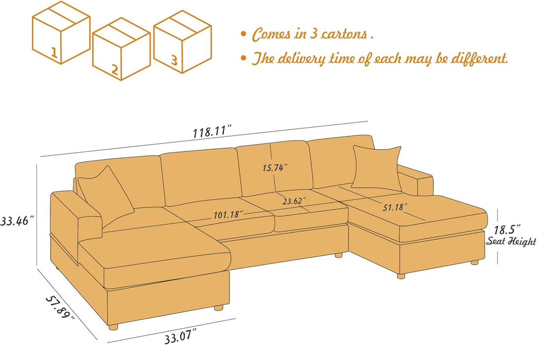 Oversized U-Shaped Sectional Sofa with Chaise