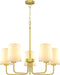 Farmhouse Chandelier, 5-Light Gold Chandelier with White Fabric Shade, Height Adjustable Modern Dining Room Light Fixture with E26 Base for Bedroom Foyer Hallway Entryway Kitchen Living Room