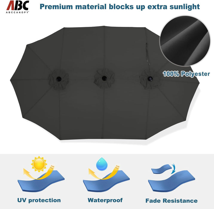 15FT Double-Sided Rectangle Patio Umbrella with Base, Dark Gray