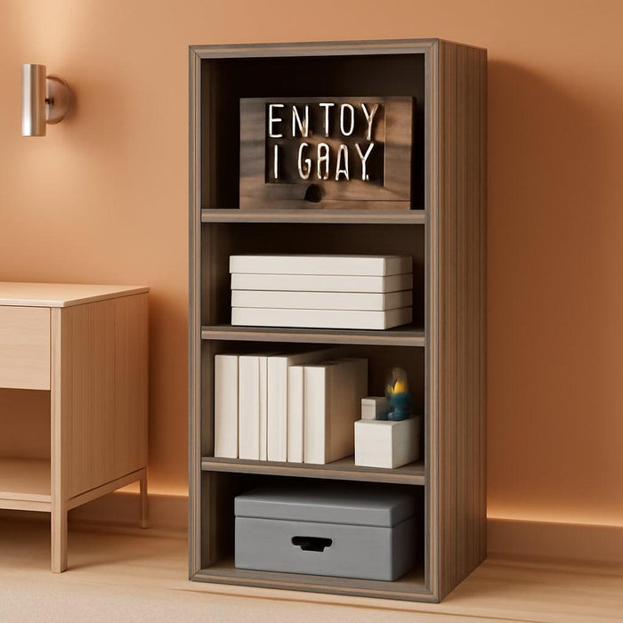 French Oak Contemporary Wood Bookcase With Shelves