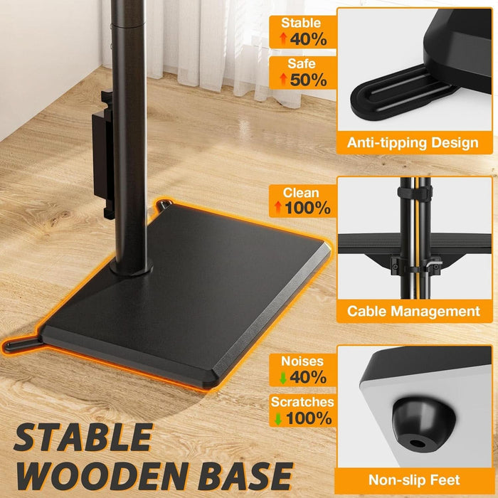 Floor TV Stand with Power Outlet, TV Mount Stand for 32-60 Inch Tvs up to 88 Lbs, Swivel TV Stand Mount with Height Adjustment and Safety Wood Base for Office, Corner, Max VESA 400X400Mm