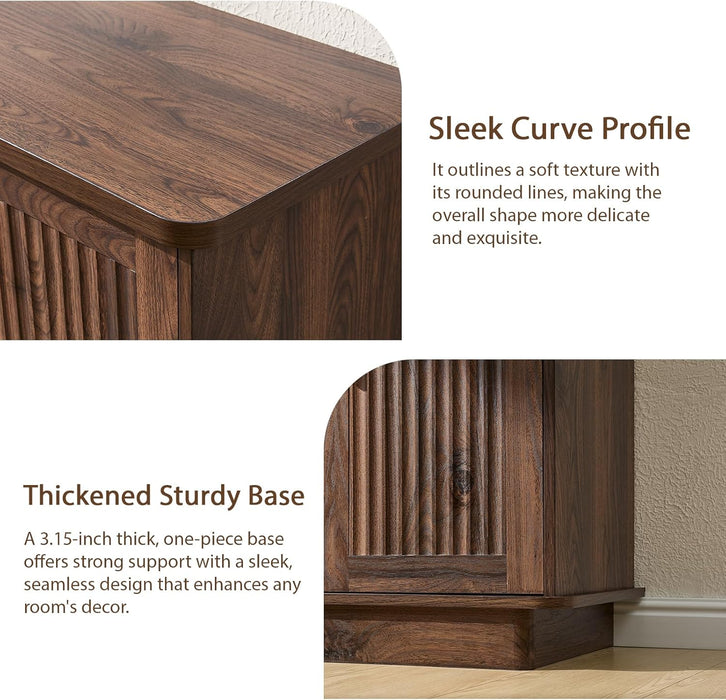Modern Sideboard Buffet Cabinet with Storage, Walnut | Fluted Coffee Bar Cabinet with 4 Doors & Adjustable Shelves for Kitchen, Dining Room, Living Room & Hallway