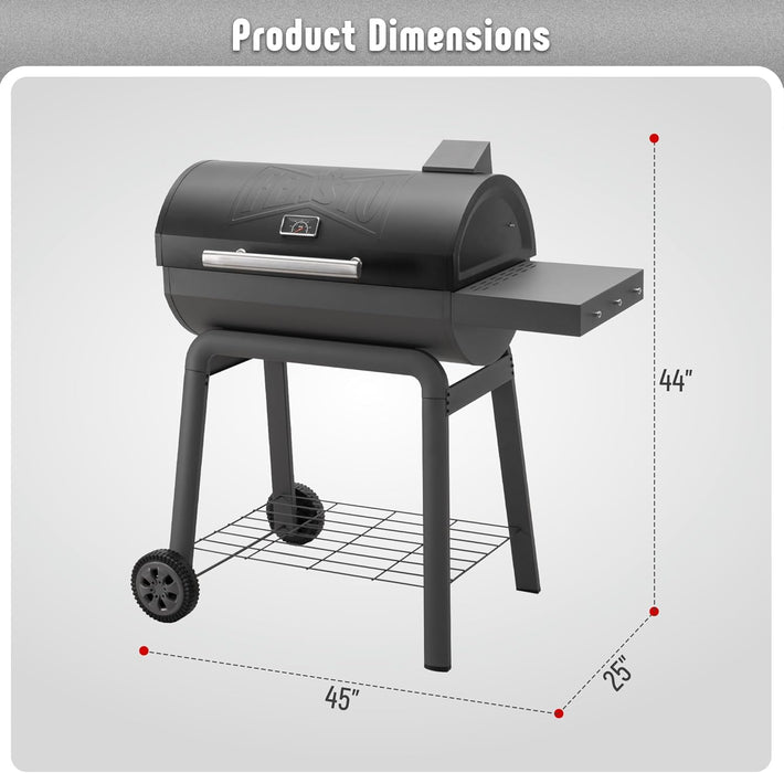 BBQ Charcoal Grill with Side Table, 30-In Heavy Duty Outdoor BBQ Grill with 647 Sq. in Cooking Area for Outdoor Barbecue in Backyard, Patio and Parties, Black