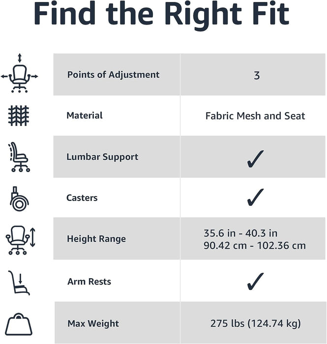 Mesh Mid-Back Adjustable-Height 360-Degree Swivel Office Desk Chair with Armrests, Lumbar Support and Easy to Assemble, Black