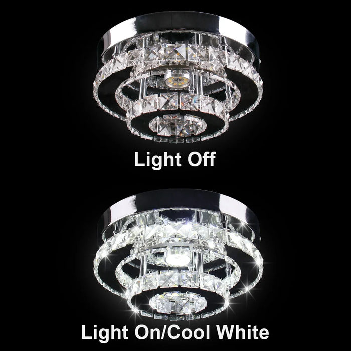 Mini Chandelier LED Crystal Ceiling Light 2 Lights Layers Flush Mounted Ceiling Light Modern Chrome Finished Pendant Lighting