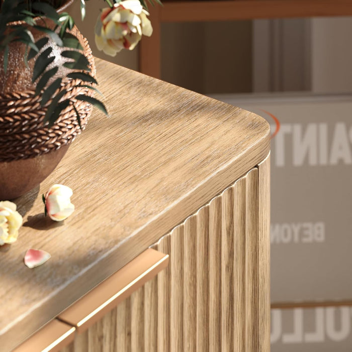 67" Oak Fluted TV Stand for Tvs up Tp 75", Mid-Century Modern Entertainment Center with Storage Cabinets and Fluted Doors, Wood Media TV Consoles for Living Room and Bedroom Furniture