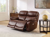 Brown Power Top Grain Leather Recliner Sofa Loveseat Set with USB Port, Genuine Leather Living Room Recliner Furniture Sofa Set, Reclining Couch Loveseat with Cup Holders.
