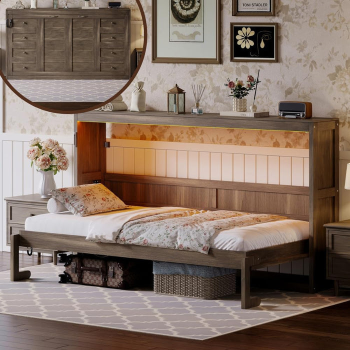 Contemporary SpaceSaving Murphy Bed With LED Brown