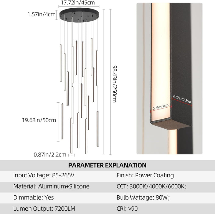 Black 19Inch LED Chandelier Ceiling Fixture Elegant