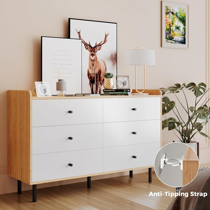 White Dresser with 6 Drawers for Bedroom