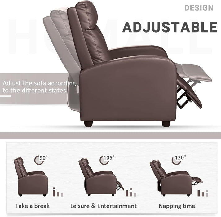 Recliner Chair, Recliner Sofa for Adults, Recliners Home Theater Seating with Lumbar Support, Reclining Sofa Chair for Living Room (Leather, Brown)