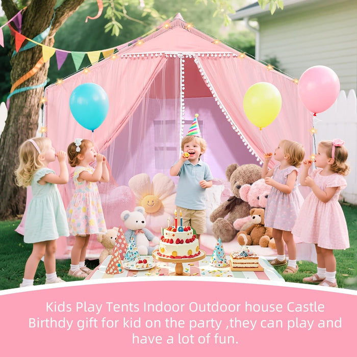 Kids Play Tents Indoor Outdoor Toddler Tent Kids Playhouse Tent Large Teepee Castle (Pink)